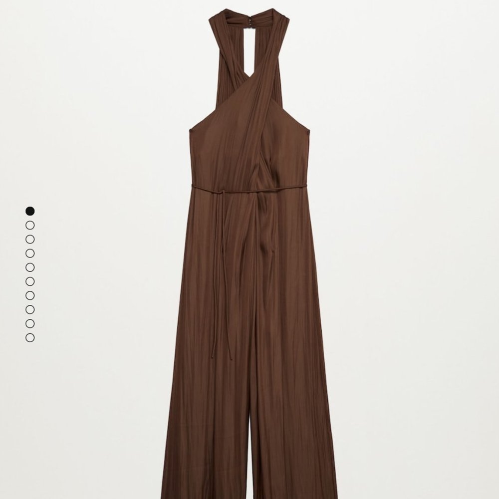 NWT Mango LIMITED EDITION silky look satin jumpsuit in brown - Picture 9 of 10